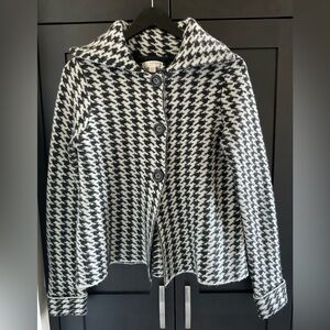 โก๏ธ๐ Vintage Y2K Kenar Black White Wool Blend Sweater Jacket Back Pleat Sz M EUC